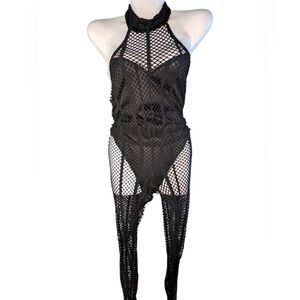 Chic Black Fishnet Halter Jumpsuit